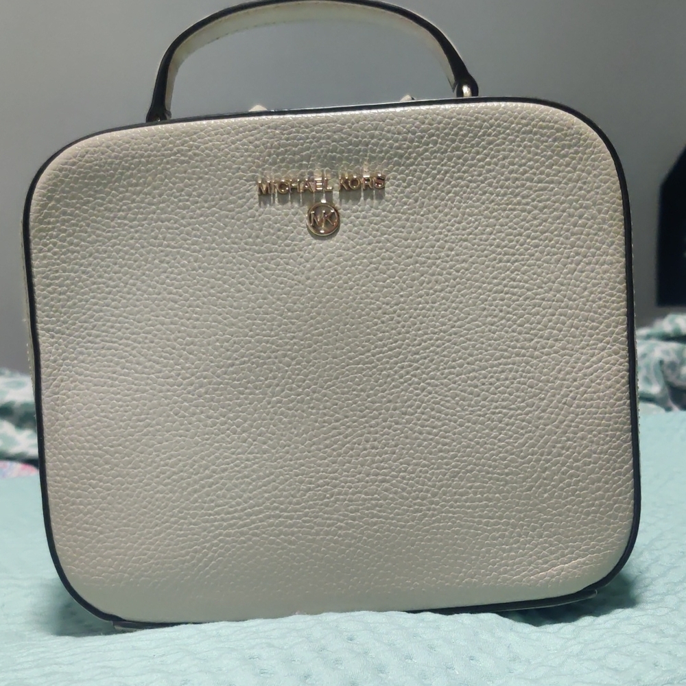 Michael Kors Cream Pebbled Leather Mini Top-Handle Bag with Gold Hardware